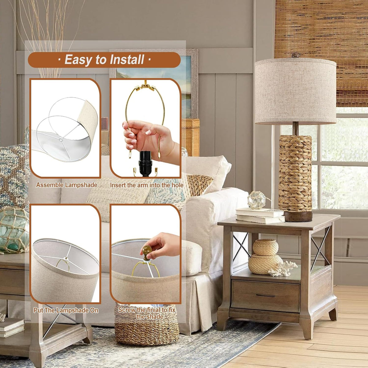 27.5'' Tall Natural Rattan Table Lamps Set of 2, Hand - Woven Wicker ...