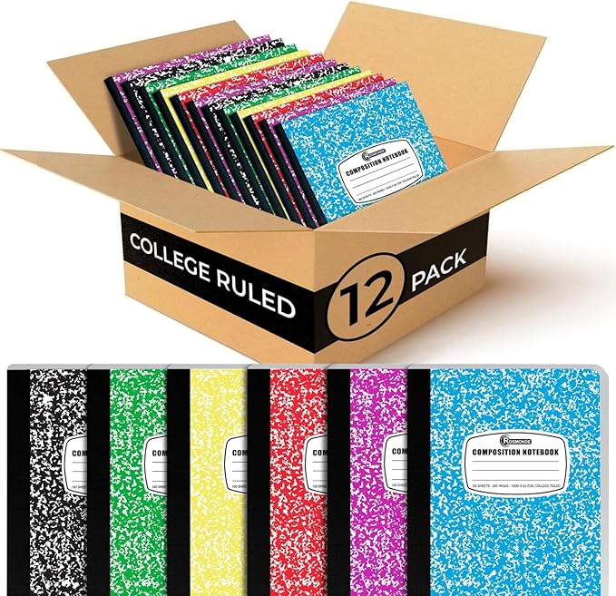 Rosmonde 12 Pack Bulk Composition Notebooks College Ruled, 200 Pages, 9-3/4 x by Rosmonde