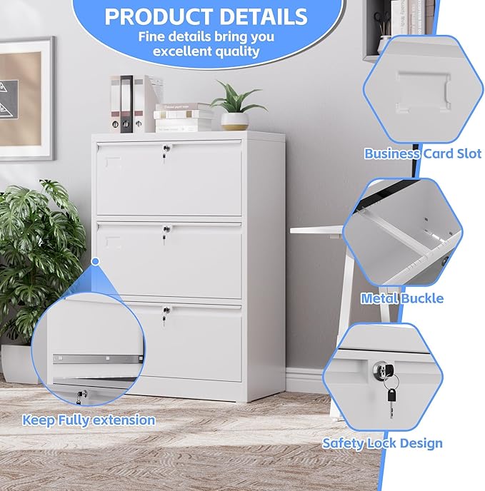 SUXXAN 3 Drawer File Cabinet, Lateral Filing Cabinet - Image 4