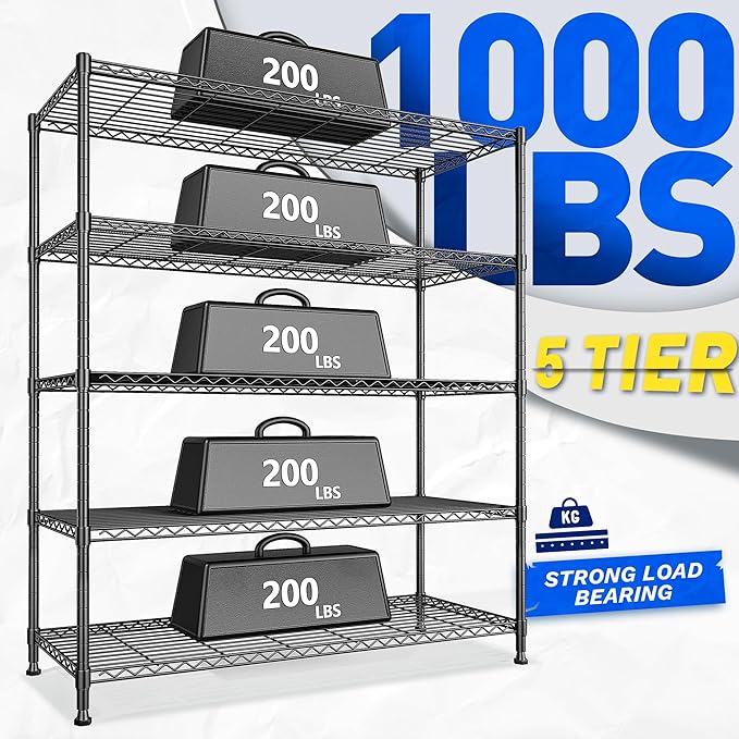 45 "W Storage Shelves 5 Tier Wire Shelving Unit Adjustable Metal Shelving Wire - Image 4