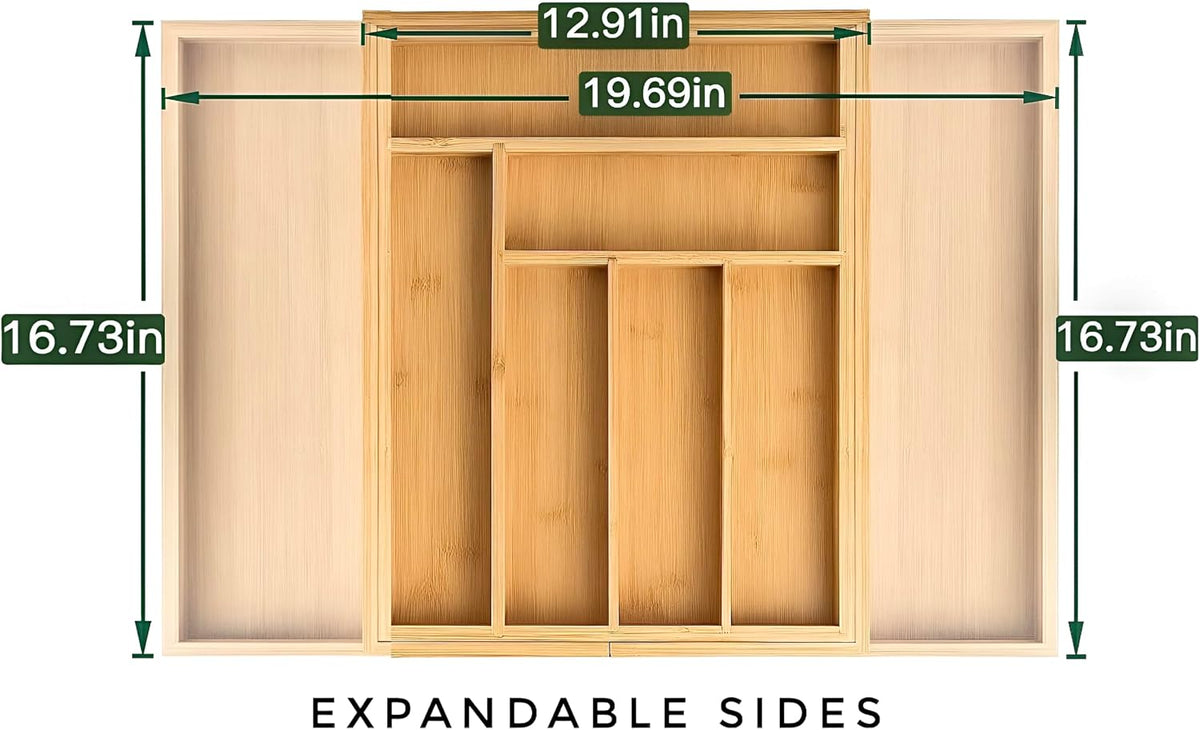 Bamboo Drawer Organizer, Expandable 8-Slot Silverware & Utensil Tray for ...