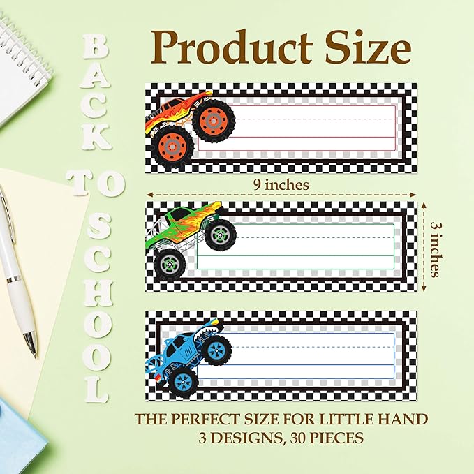 30 Name Tags for Classroom Cubbies, 3x9 in Trucks Name Plates for Desks - Image 2