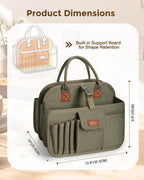 pottery tool organizer bag, art supply studio bag showing dimensions