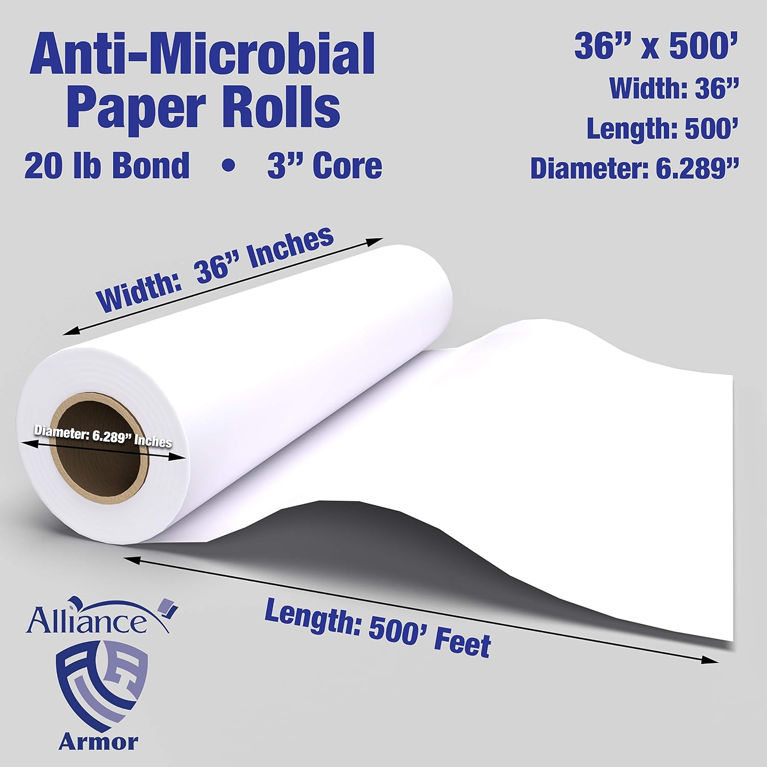 Alliance Wide Format Paper 36" x 500' Antimicrobial Bond Engineering Rolls 20lb 92 Bright 2 Rolls