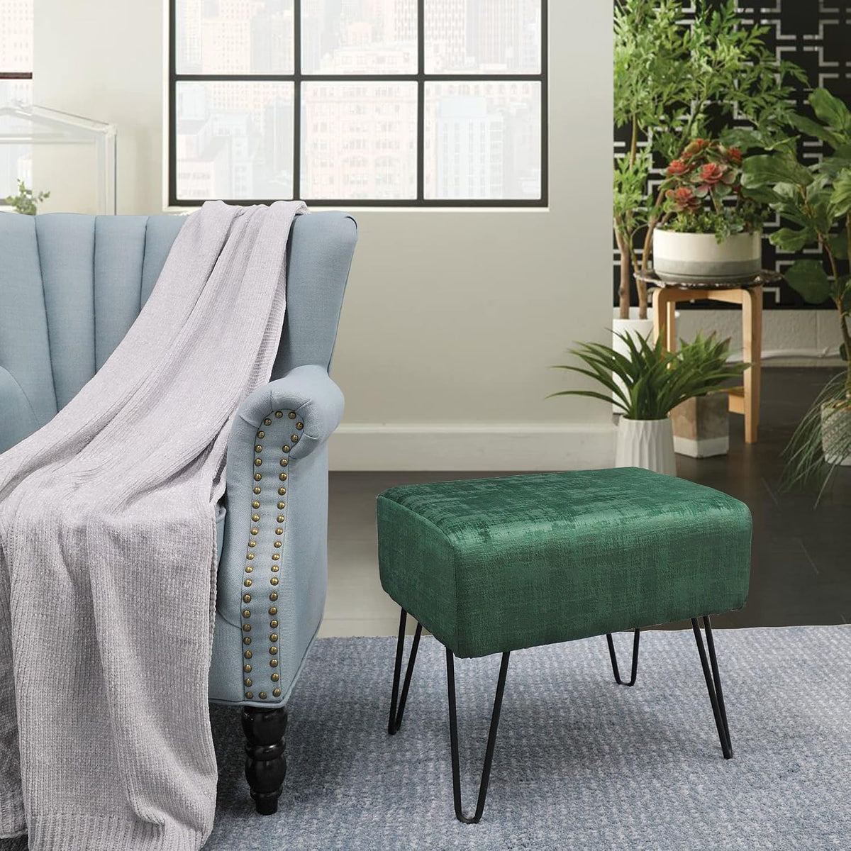 Dark Green Velvet Tufted Ottoman 19.5"x12.5"x17" Entryway Benc...