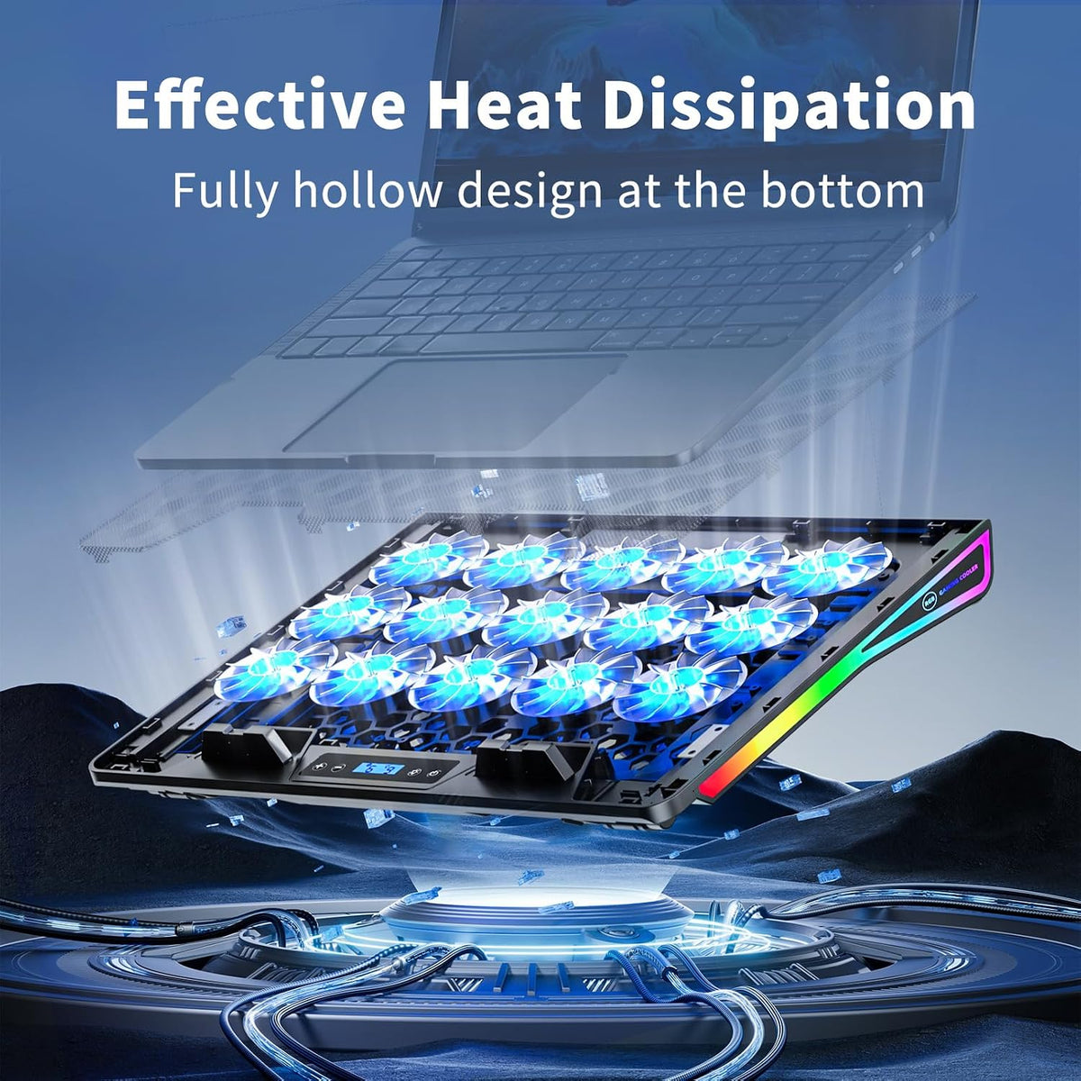 KeiBn Laptop Cooling Pad, Gaming Laptop Fan Cooling Pad with 15 Quiet Fans, R...