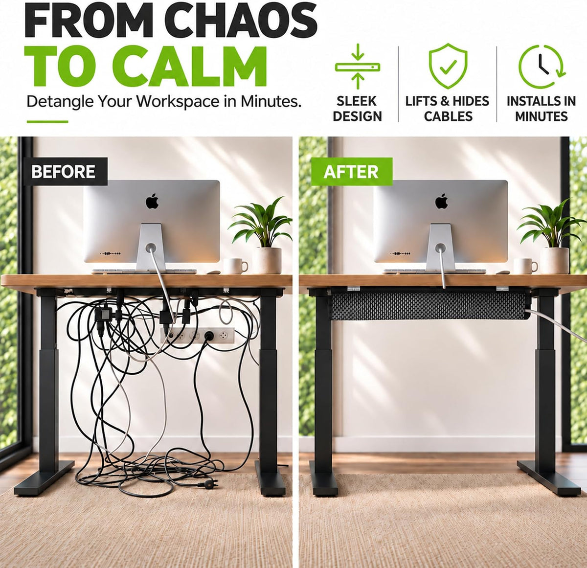 Mesh Cable Management Tray Under Desk Cord Organizer - 38"