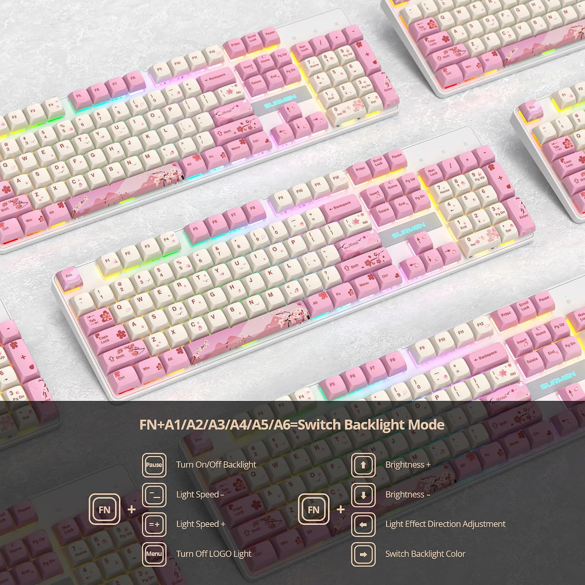 Wired Full Size Pink Mechanical Keyboard 104 Keys Creamy Keyboard with Number...