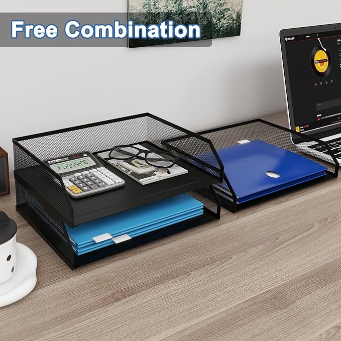 Natwind 3-Tier Stackable Paper Tray, Metal Mesh Desktop Organizer, A4 Paper - Image 6
