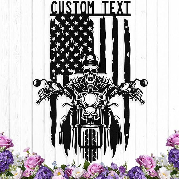 Custom US Flag Motorcycle Metal Sign Personalized Biker Name Signs Custom by HengMeiZiK