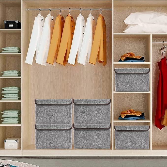 Bagnizer Large 22 Quart Linen Fabric Foldable Storage Bin Cube Organizer Basket - Image 6
