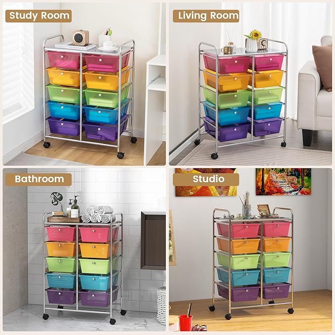 HAPPYGRILL 10-Drawer Rolling Storage Cart, Storage Organizer Cart - Image 6