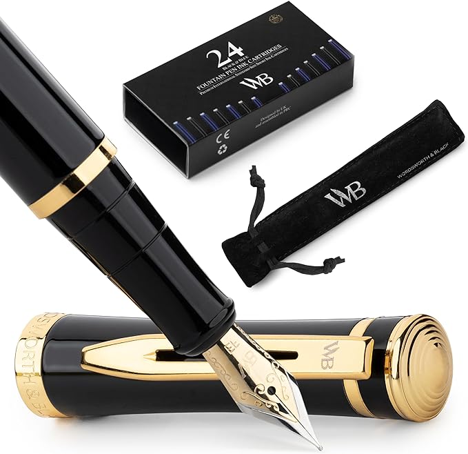 Wordsworth & Black Fountain Pen Set, 18K Gilded Extra Fine Nib, Includes 24 by WordsworthBlack