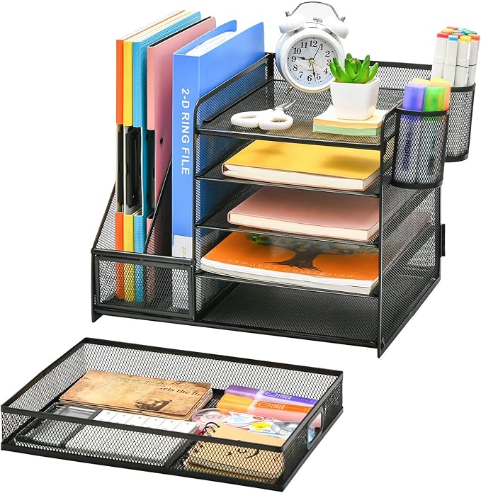 Marbrasse Desk Organizer with File Holder, 5-Tier Paper Letter Tray Organizer - Image 2