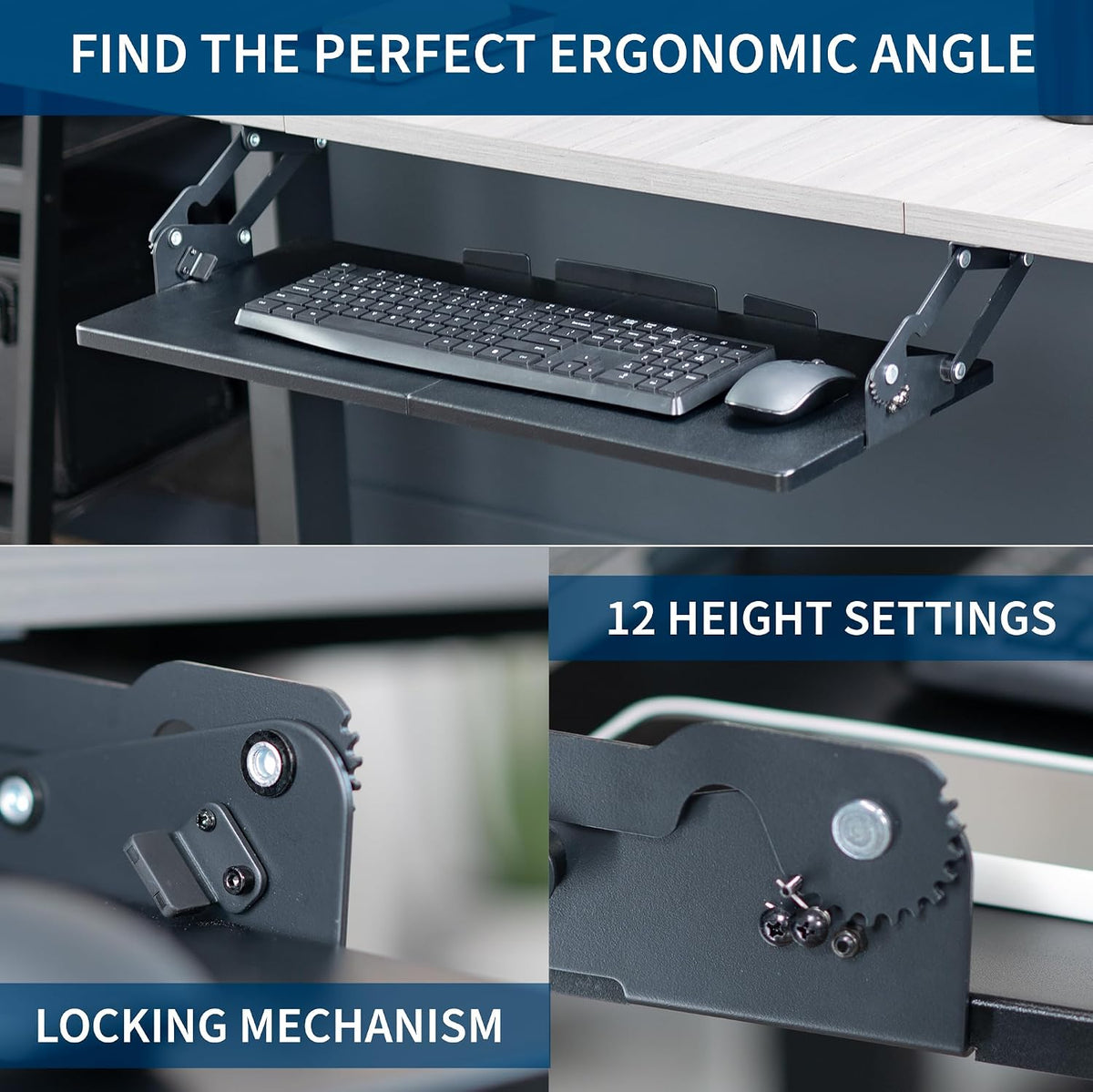VIVO Black Under Desk 27 x 11 in Adjustable Keyboard Tray, MOUNT-KB08S