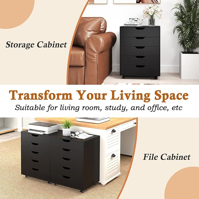 Giantex 5-Drawer Storage Cabinet, Mobile Lateral File Cabinet - Image 9