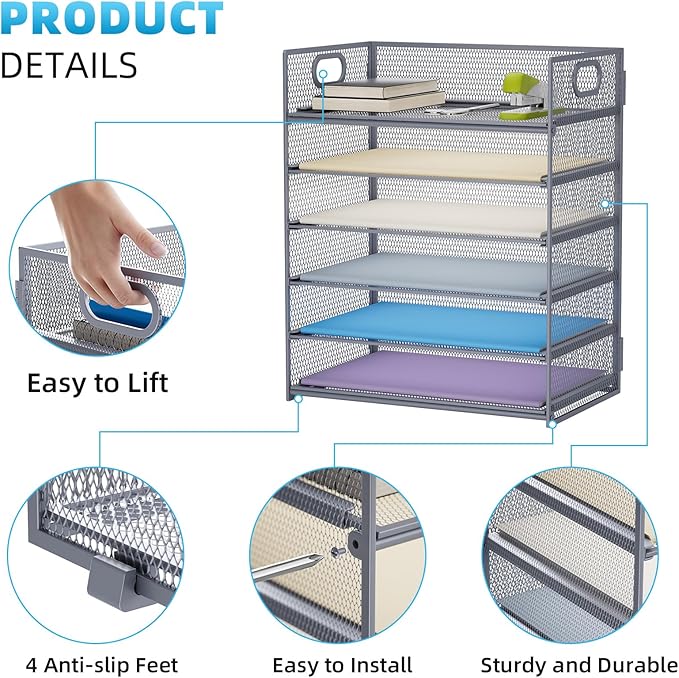 Marbrasse 6 Tier Paper Organizer Letter Tray - Image 4