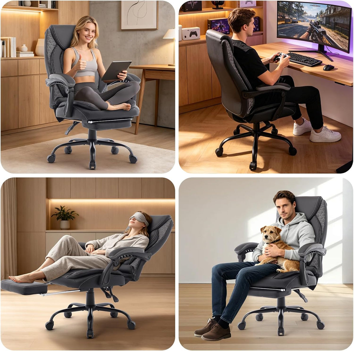 Reclining Ergonomic Office Chair with Footrest