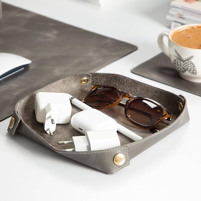 Node Leather - Genuine Leather Desk Mat, Desk Organizer & Cup Coaster - Leather - Image 3