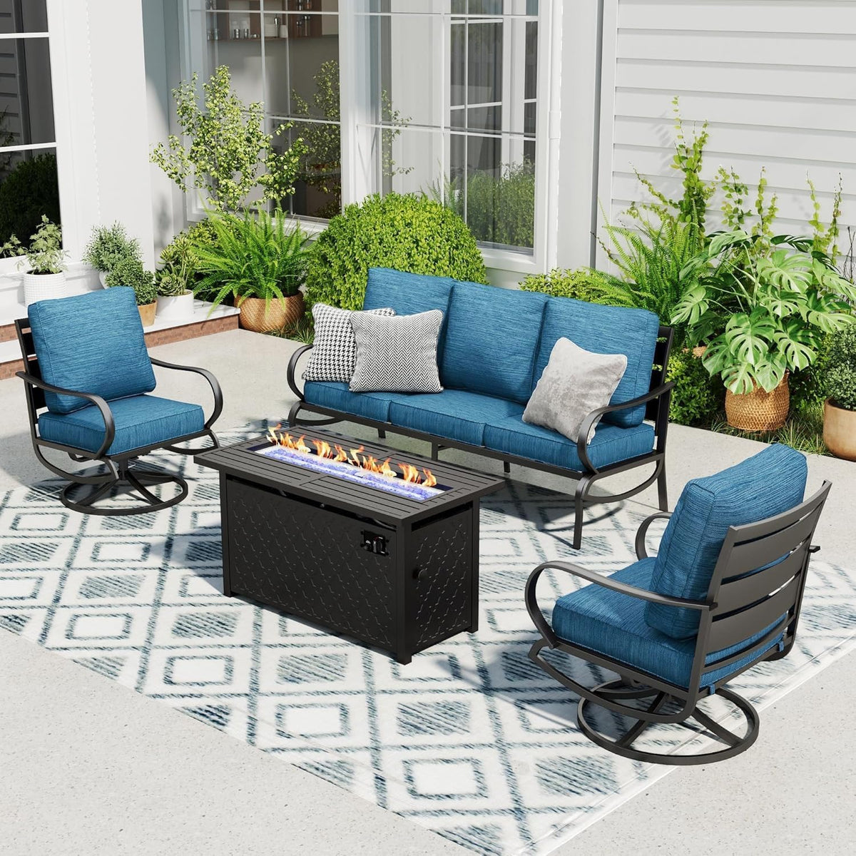 Sophia & William Metal Patio Furniture Set with Firepit Table, Peacock Blue