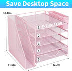 5-tier desk file organizer with drawer & pen shown in use