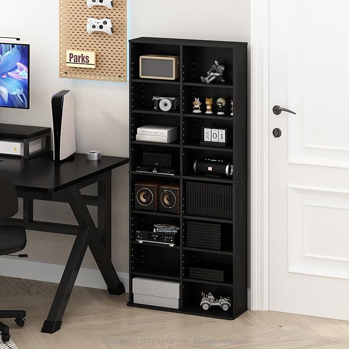 Furinno Jaya DVD Shelf, 16-Shelf Wide CD Rack, Media Shelf - Image 2