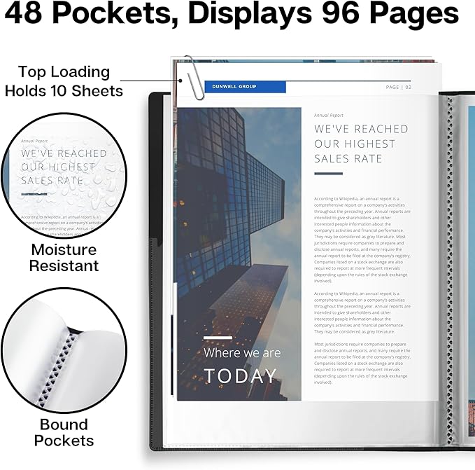Dunwell Presentation Binder 48-Pocket, Displays 96 Pages, 8.5x11 Portfolio - Image 3