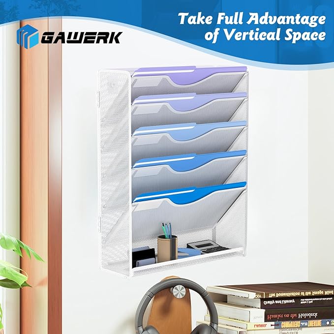 Gawerk 6 Tier Hanging File Organizer, Mesh Wall File Holder Paper Folder Rack - Image 5