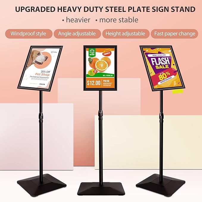 VAIIGO 3 Packs Heavy Duty Pedestal Poster Sign Stand, 8.5"x11" Adjustable Floor - Image 2