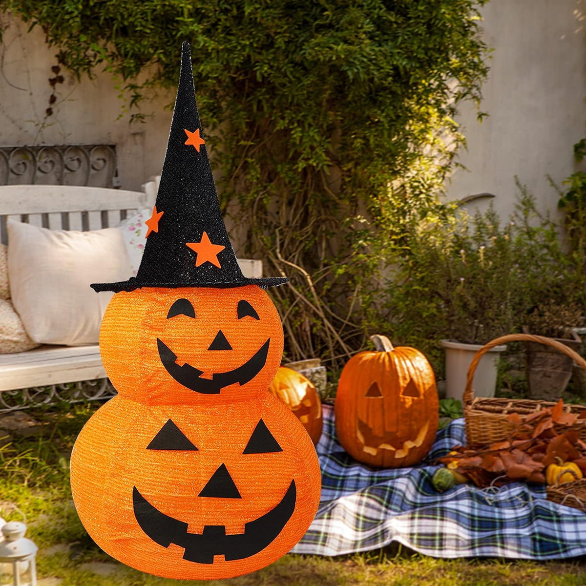 Halloween Decorations, 3 FT Pop Up Collapsible Pumpkin, Pre-Lit 50 LED Lighte...