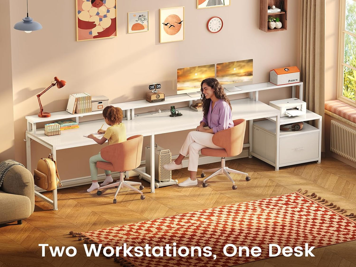SEDETA 66" Reversible L Shaped Computer Desk with Power Outlet, File Drawer