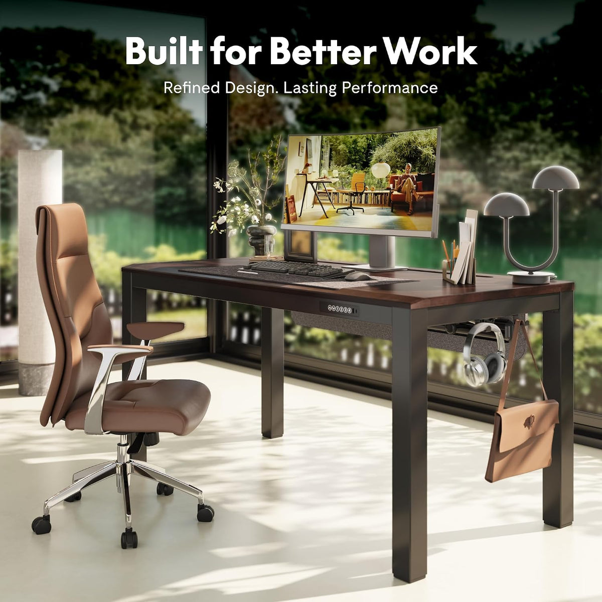 FLEXISPOT 4-Leg Standing Desk, A Complete Workplace System, Walnut