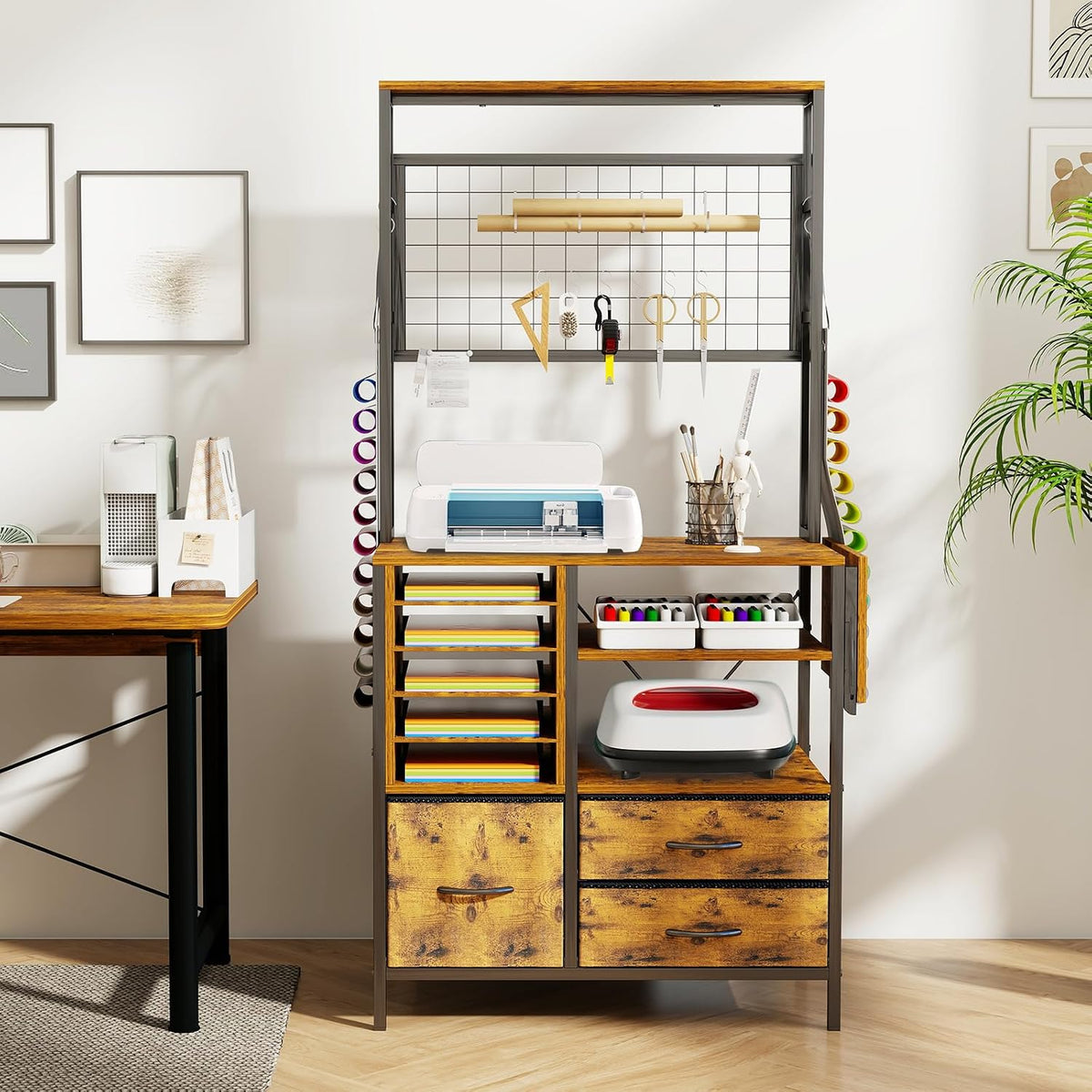 Craft Organizers and Storage Cabinet Brown Craft Table with Drawer