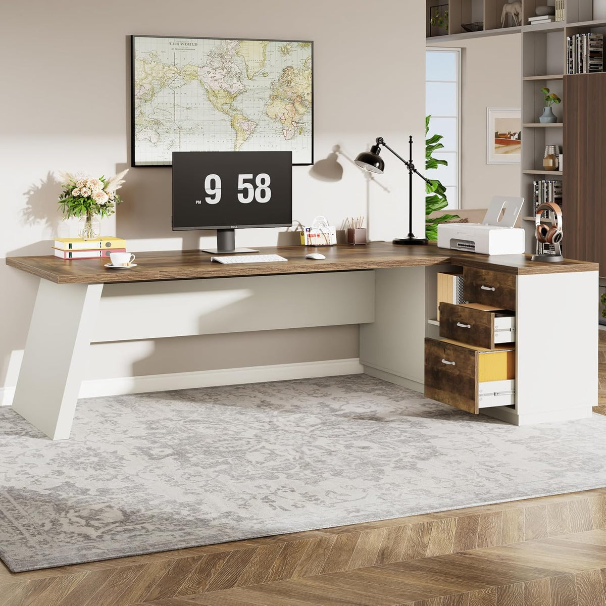 Tribesigns 78" L-Shaped Executive Desk, Large Modern Office Desk with Dr...