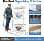 HOMEDANT 5 Tier Laminated White Boltless Metal Shelving Unit Adjustable Garage - Image 2