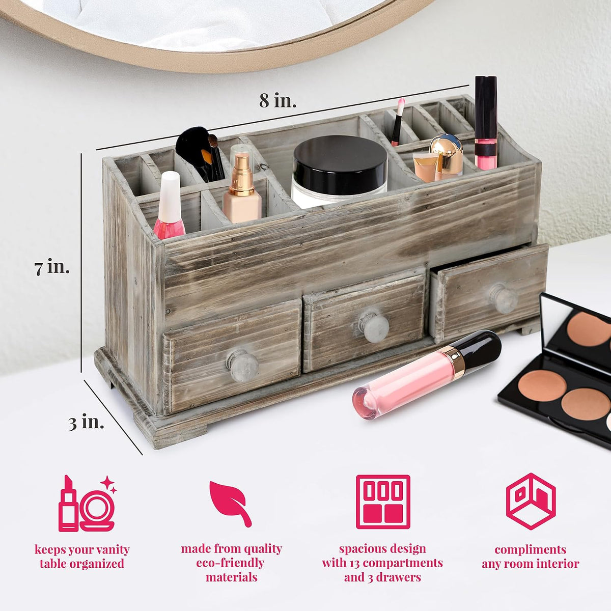 Besti Rustic Vanity Organizer for Cosmetics, Makeup, and Bathroom Accessories...