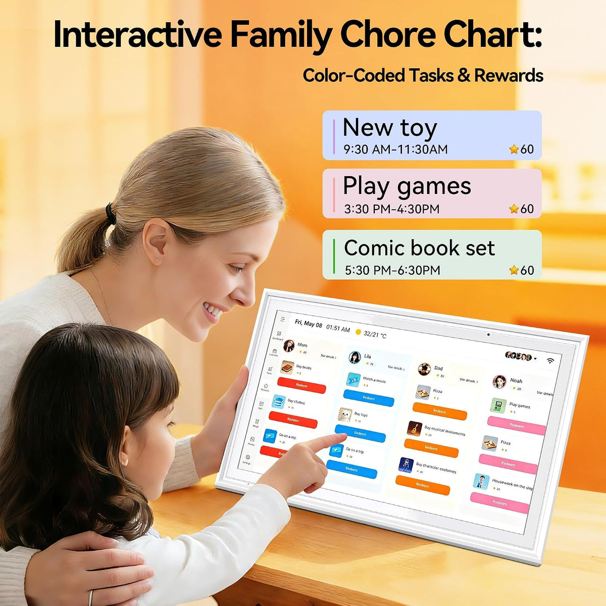 15.6 Inch Digital Calendar, Digital Calendar Wall Touch Screen, Electronic Ch...