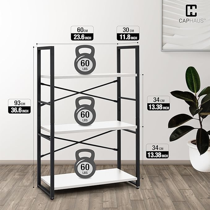 CAPHAUS 3 Tier Small Bookshelf, 24 Inch Width Free Standing Shelf, Bookcase - Image 3