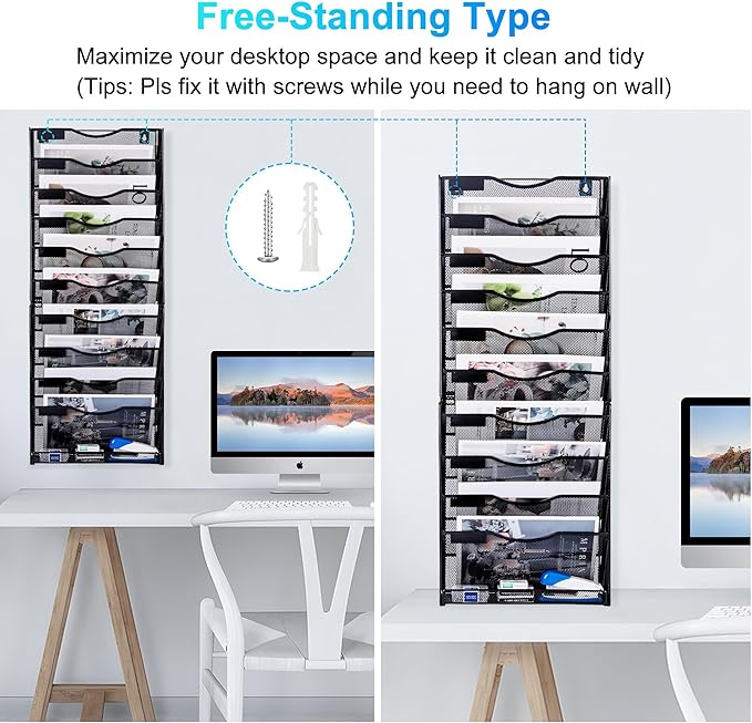 Solinxe 10-Tier Wall File Organizer, Mesh Mail Organizer Wall Mounted Paper - Image 7
