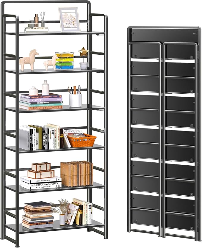 4NM No Assembly 6 Tiers Folding Bookshelf Storage Shelves Vintage Bookcase by 4NM