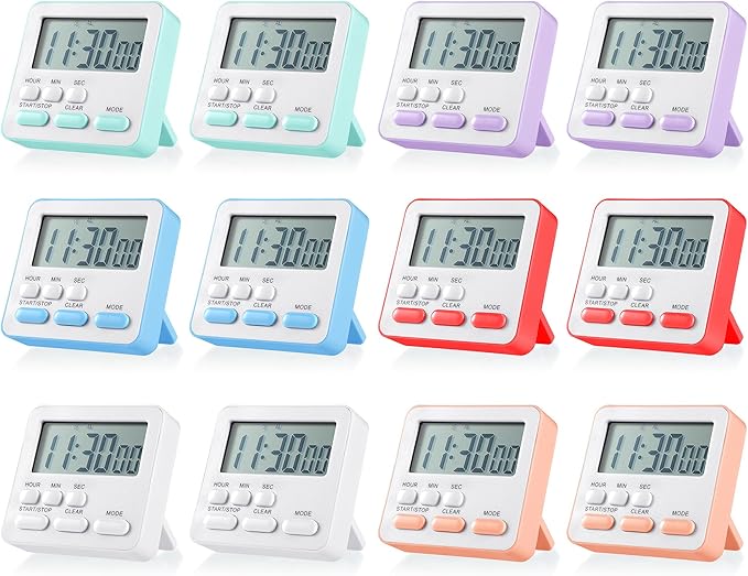 Weewooday 12 Pcs Digital Kitchen Magnetic Timer Bulk Classroom Count up by Weewooday