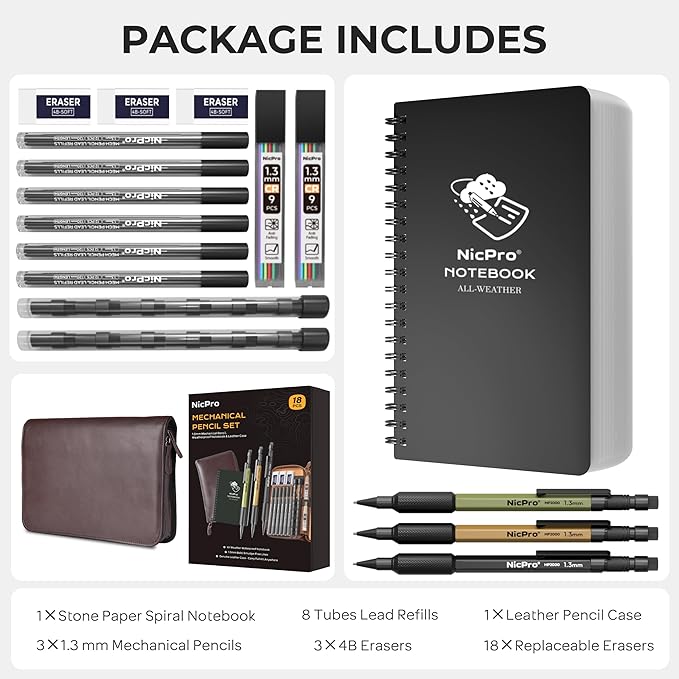 Nicpro 1.3mm Mechanical Pencil Set in Leather Bag - Image 7