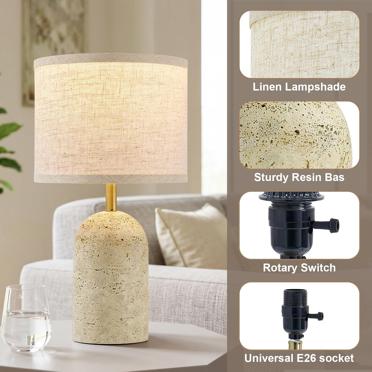 GyroVu Table Lamps Set of 2, Resin Bedside Lamps for Living Room Bedroom