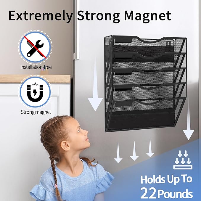 LQPAFZ 5-Tier Magnetic File Holder, No Drilling Installation File Cabinet - Image 3