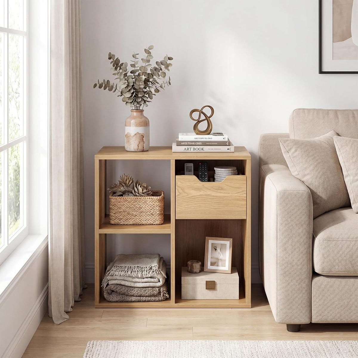 GIANTEX 3 Cube Bookcase with Drawer, 2 Tier Bookshelf for Small Space, Modern...