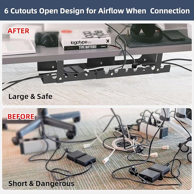 2 Pack Cable Management Under Desk Tray, Adjustable Length Large Cord Organizer - Image 6