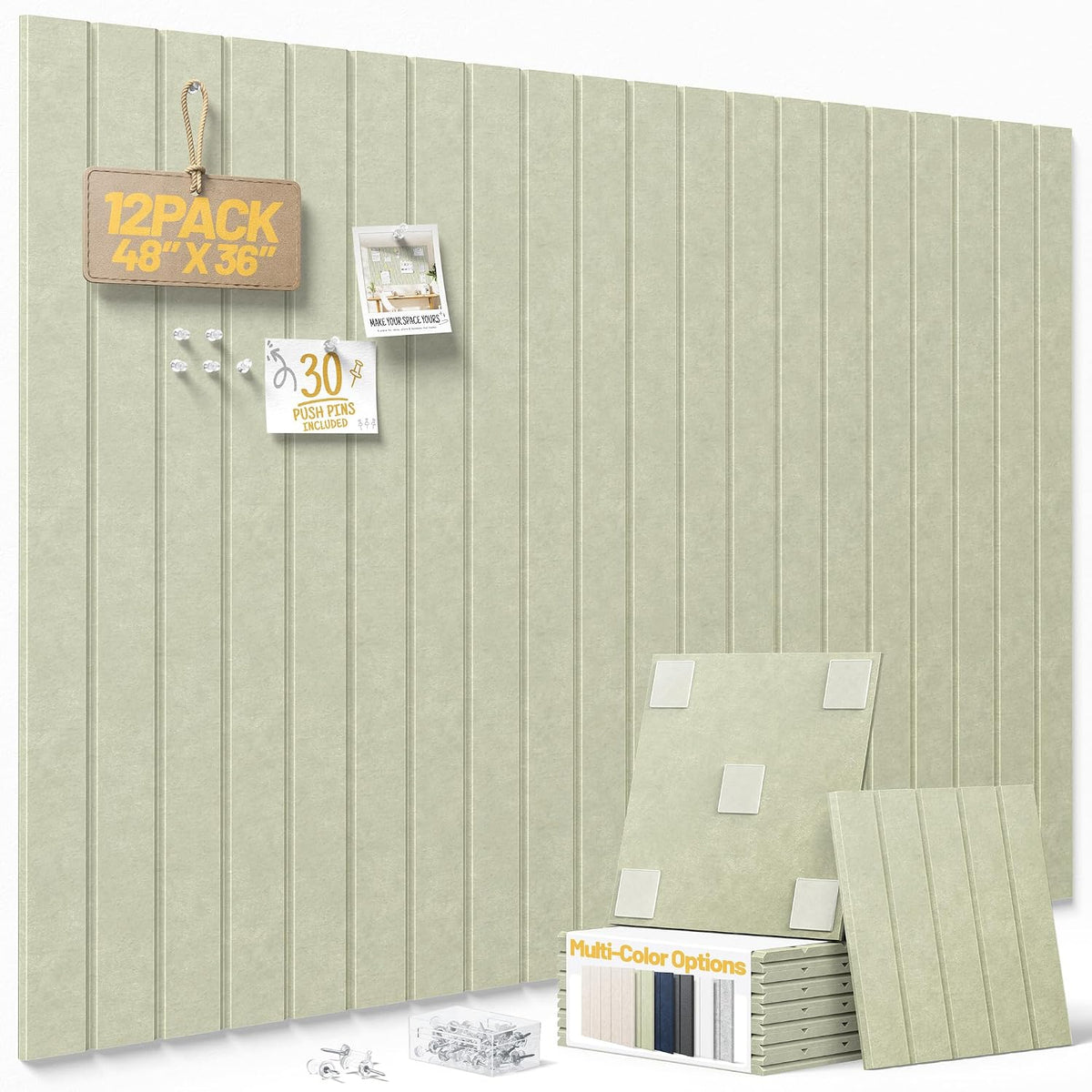 Large Cork Board for Walls Bold-Stripe Bulletin Board with 60 Adhesive Tabs