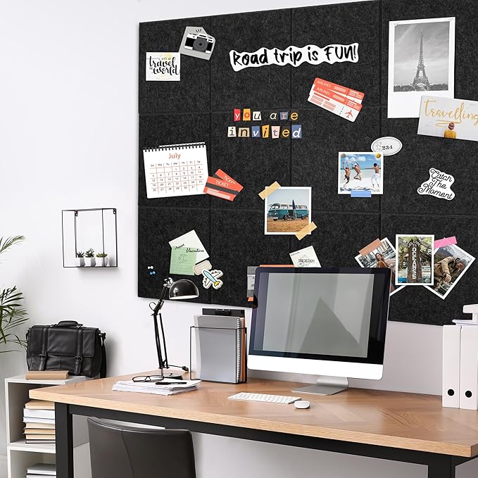 AKTOP Black Cork Bulletin Board 47"x35", 12 Pack Removable Felt Cork Board Tiles - Image 2