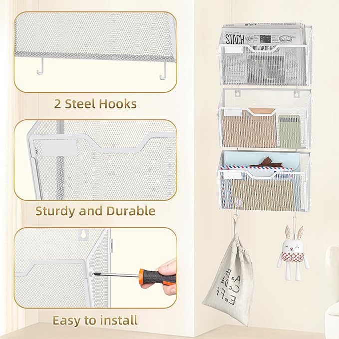 Docnest 3 Pack Hanging Wall File Holders, Mesh Wall Letter File Holder - Image 4