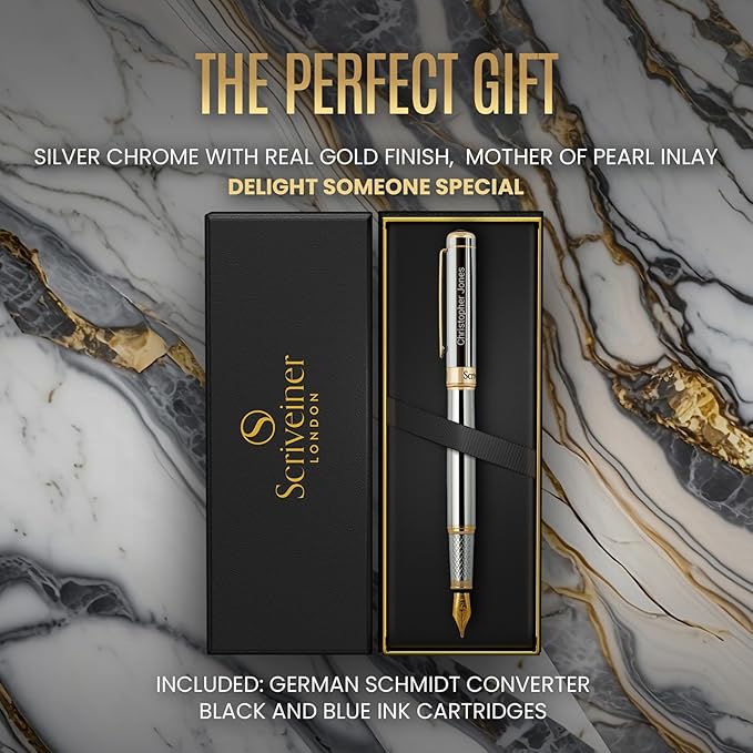Scriveiner Personalized Silver Chrome Fountain Pen - Image 3